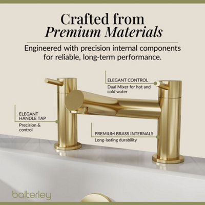Minimalist Deck Mounted Bath Filler Tap - Brushed Brass - Balterley