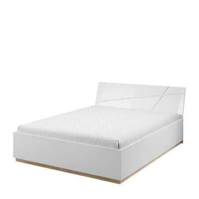 Minimalist Futura Ottoman Bed in White Gloss & Oak Riviera (W1470mm x H890mm x D2190mm) - EU Double Size with Under-Bed Storage