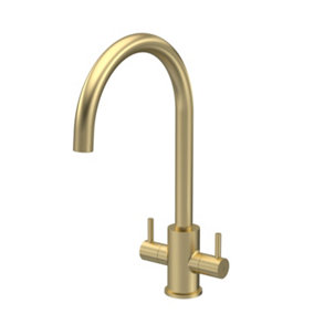 Minimalist Kitchen Mono Mixer Tap with 2 Lever Handles, 436mm - Brushed Brass