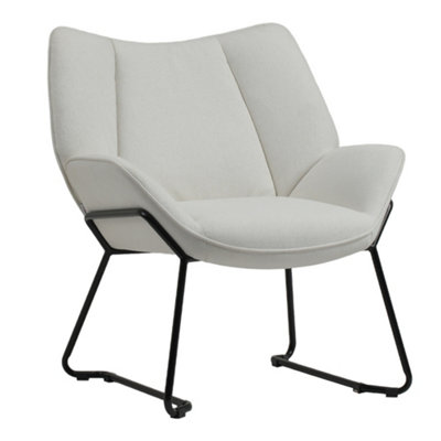 Minimalist Linen Armchai with Metal Legs Comfy Seat/Backrest for Bedroom Office Beige
