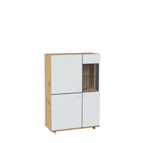 Minimalist Modico Display Cabinet with Shelves - Oak Artisan & Alpine White (H)1360mm x (W)900mm x (D)400mm, Chic Exhibit
