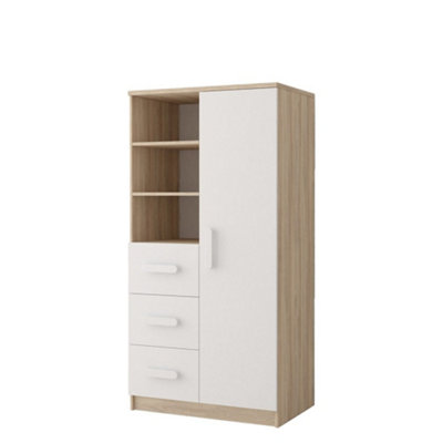 Minimalist Oak Sonoma and White Sideboard H1600mm W800mm D400mm - White Handles for Clean Interiors