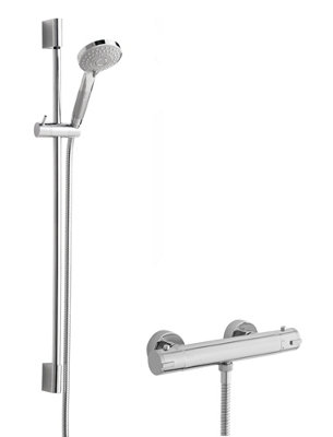 Minimalist Round Bar Valve & Slimline Slide Rail Shower Set - Chrome - Balterley