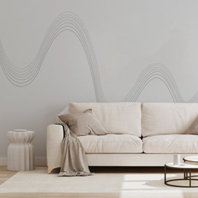 Minimalistic Grey Mono Waves Wallpaper Mural - Peel & Stick Wallpaper - Size Small (300 x 250 cm)