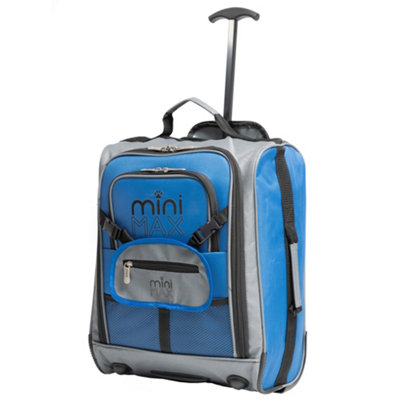 MiniMax Travel Trolley Case with Front Pocket for Toys/Dolls/Teddy Bear, Blue, Teddy Not Included, S