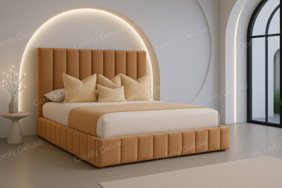 Mink Astra Plush 4FT6 Double Bed Frame With 54inch Headboard Solid Base