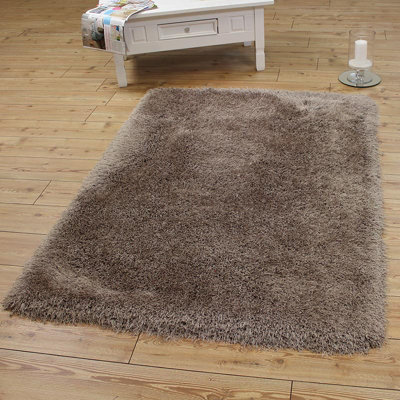 Mink Luxury Polyester Modern Plain Shaggy Sparkle Handmade Rug For Dining Room Bedroom & Living Room-100cm X 150cm