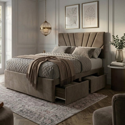 Mink Plush Fabric Small Double Bed with 20 Inches Sunrise Headboard 2 ...