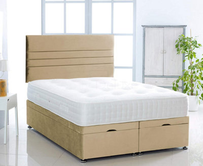 Mink   Plush Foot Lift Ottoman Bed With Memory Spring Mattress And     Horizontal  Headboard 4FT6 Double
