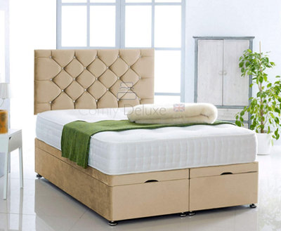 Mink Plush Foot Lift Ottoman Bed With Memory Spring Mattress And  Studded Headboard 2FT6 Small Single