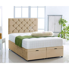 Mink   Plush Foot Lift Ottoman Bed With Memory Spring Mattress And  Studded  Headboard 3FT Single