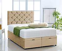 Mink   Plush Foot Lift Ottoman Bed With Memory Spring Mattress And  Studded   Headboard 5.0FT King Size
