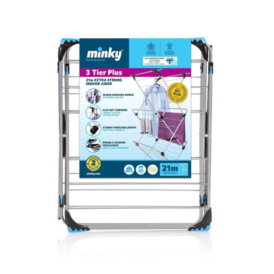 Minky 3 Tier Folding Clothes Airer 21M Drying Space Holds 12