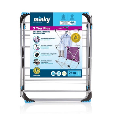 Minky 3 Tier Plus Airer - Indoor Clothes Airer Drying Rack with 21m ...