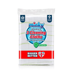 Minky Antibacterial Cleaning Cloths (Pack of 3) White (XL)