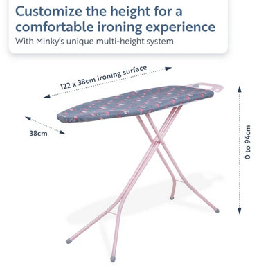 Minky Flamingo Pink Ironing Board - 122 x 38cm, Ironing Board Cover Included, UK Made