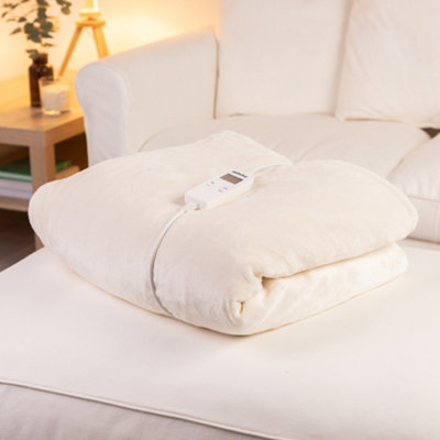 Minky Luxury Heated Throw Blanket Medium Cream