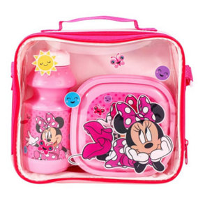 Minnie Mouse Girls Lunch Box Set (Pack Of 3) Pink (One Size)