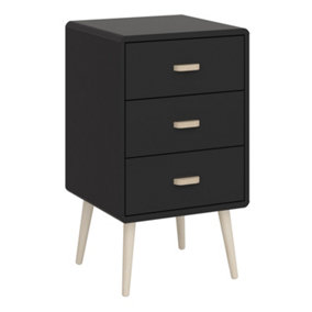 Mino bedside table 3 drawers, Black painted