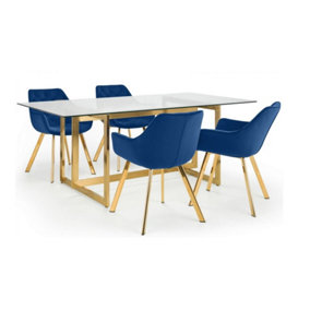Minori Dining Table & 4 Lorenzo Blue Dining Chairs