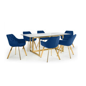 Minori Dining Table & 6 Lorenzo Blue Dining Chairs