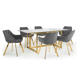 Minori Dining Table & 6 Lorenzo Grey Dining Chairs
