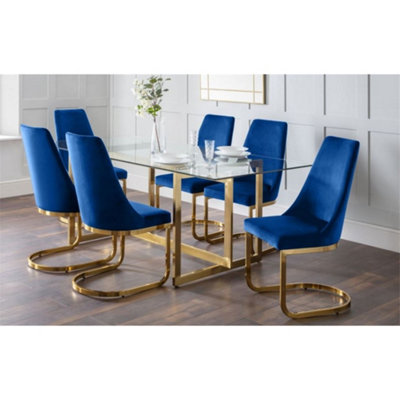 Minori Dining Table & 6 Vittoria Blue Dining Chairs at B&Q
