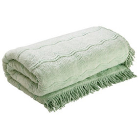 Mint Candlewick Bedspread - Soft & Lightweight 100% Cotton Bedding with Wave Design & Fringed Edges - Size Single, 135 x 200cm