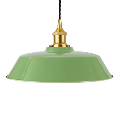 Mint Green Chancery Painted Dome Pendant Light with Polished Brass Lamp Holder and Black Twisted Cable - SE Home