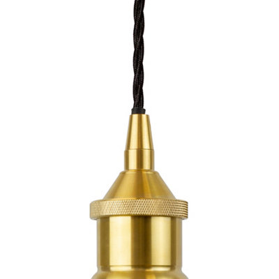 Mint Green Chancery Painted Dome Pendant Light with Polished Brass Lamp Holder and Black Twisted Cable - SE Home
