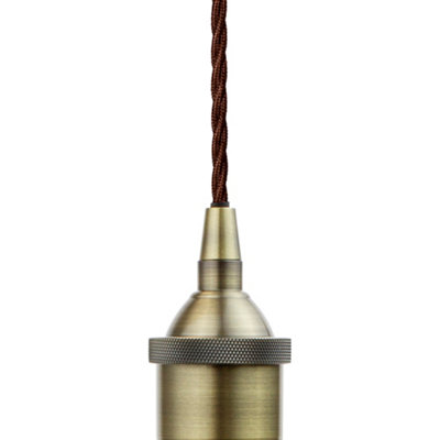 Mint Green Worcester Painted Dome Pendant Light with Antique Brass Lamp Holder and Black Twisted Cable - SE Home