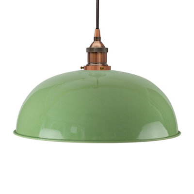 Mint Green Worcester Painted Dome Pendant Light with Antique Copper Lamp Holder and Black Round Cable - SE Home