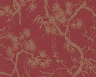 Mio Tokyo Metropolitan Stories Red Tree Metallic Gold Print Vinyl Wallpaper