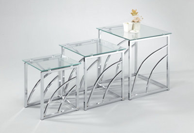 Mira contemporary Glass Nest of Tables Clear