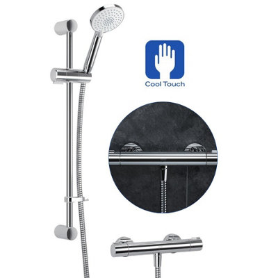 Mira Eco Thermostatic Bar Mixer Shower Chrome Cool Touch + 3 Mode Head + Riser