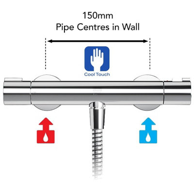 Mira Eco Thermostatic Bar Mixer Shower Valve Only Cool Touch 150mm Pipe Centres