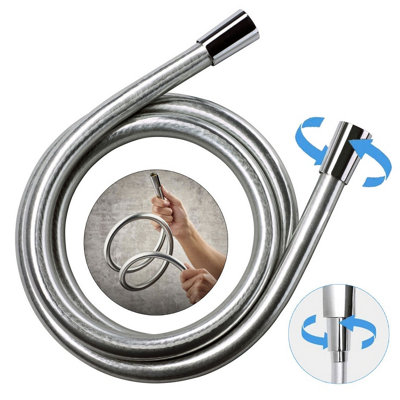 Mira Rada Silver Smooth Shower Hose 1.25m Chrome Anti Twist Free Rotate +Washers