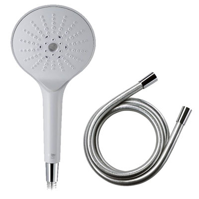 Mira Showers 130mm Switch Shower Head White 4 Spray Modes + 1.25 Chrome Hose