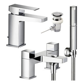 Mira Showers Honesty Square Single Lever Basin + Bath Shower Mixer Kit Chrome