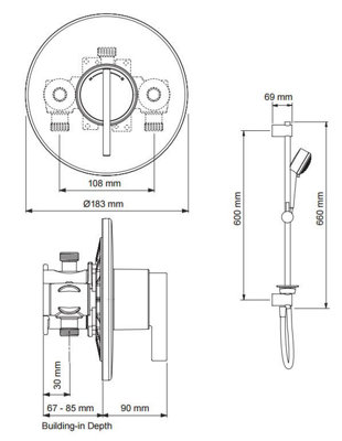 Mira Showers Silver BIV Mixer Shower Built In Recessed Valve + Riser + Head