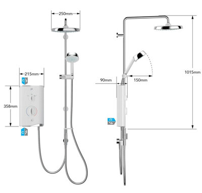 Mira Sport Dual Electric Shower 9.8kW Twin Rainshower 250mm Head White Chrome