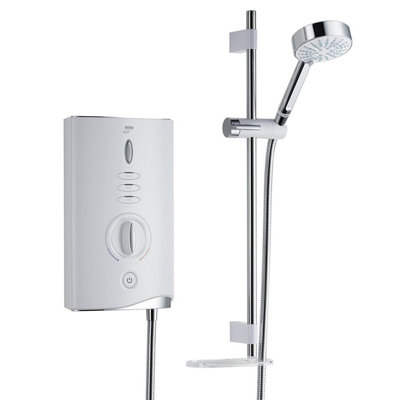 Mira Sport MAX AirBoost Electric Shower 9.0kW White Chrome + Riser Rail + Head