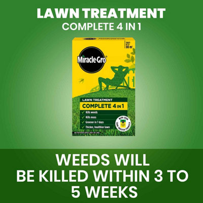 Miracle-Gro Complete 4 in 1 Lawn Treatment Kills Weeds & Moss Promotes ...