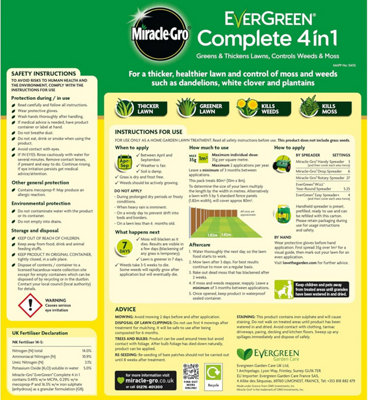 Miracle-Gro EverGreen Complete 4 in 1 Lawn Feed Weed and Moss Killer ...