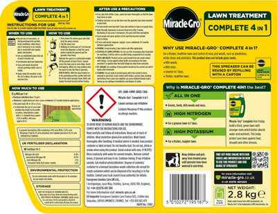 Miracle-Gro Evergreen Complete 4 in 1 Spreader 80m² Lawn Feed Weed and ...