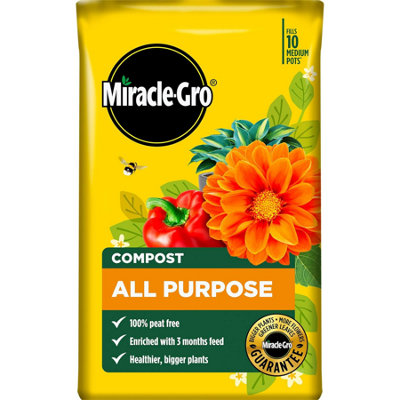 Miracle-Gro Peat Free All Purpose Compost 50L Nutrient Enriched with 3 ...