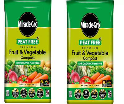 Miracle-Gro Peat Free Premium Fruit & Veg Compost 40L Pack of 2