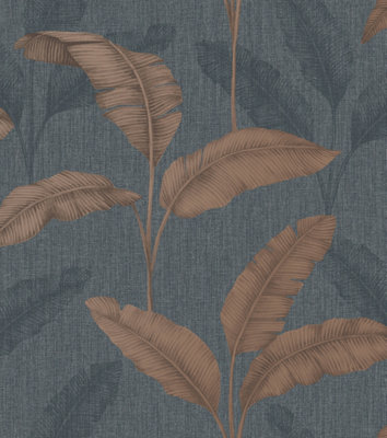 Mirage Amara Palm Navy and Rust Wallpaper