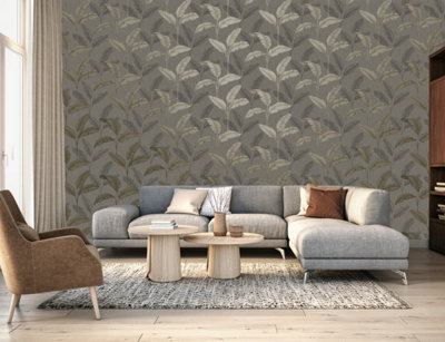 Mirage Amara Palm Pewter and Gold Wallpaper