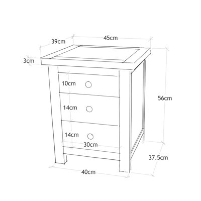Mirano 3 Drawer Bedside Table Chrome Knob